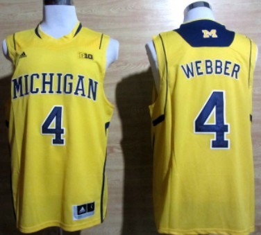Michigan Wolverines #4 Chirs Webber Yellow Big 10 Patch Jerseys,We sell and wholesale Michigan Wolverines #4 Chirs Webber Yellow Big 10 Patch Jerseys on line form chian!