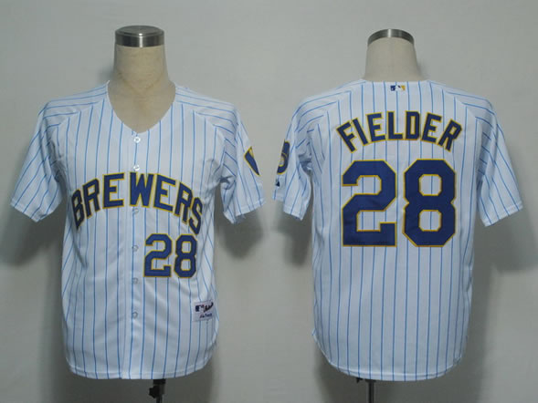Milwaukee Brewers #28 Fielder White(blue strip) Jerseys,We sell and wholesale Milwaukee Brewers #28 Fielder White(blue strip) Jerseys on line form chian!