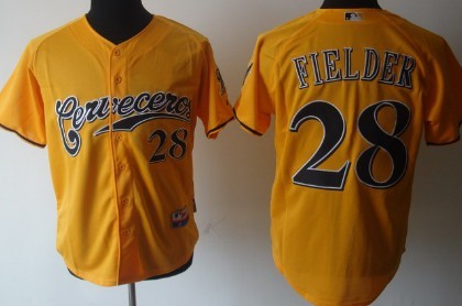 Milwaukee Brewers #28 Fielder Yellow Jerseys,We sell and wholesale Milwaukee Brewers #28 Fielder Yellow Jerseys on line form chian!