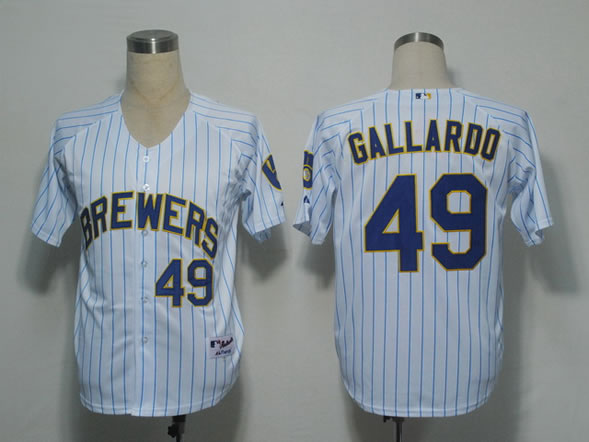 Milwaukee Brewers #49 Gallardo White (blue strip) Jerseys,We sell and wholesale Milwaukee Brewers #49 Gallardo White (blue strip) Jerseys on line form chian!