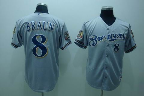 Milwaukee Brewers #8 Braun 40th patch grey Jerseys,We sell and wholesale Milwaukee Brewers #8 Braun 40th patch grey Jerseys on line form chian!