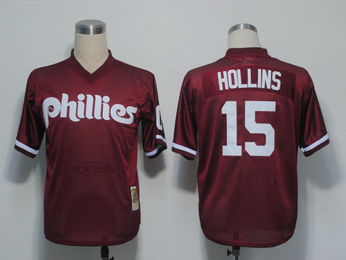 Philadelphia Phillies #15 Hollins Red M&N 1991 Jerseys,We sell and wholesale Philadelphia Phillies #15 Hollins Red M&N 1991 Jerseys on line form chian!
