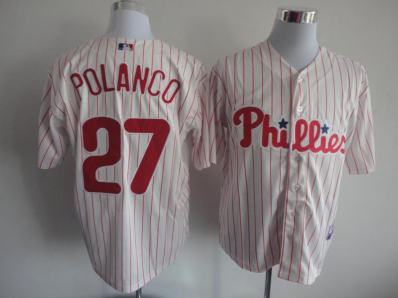 Philadelphia Phillies #27 Polanco white with red pinstripe Jerseys,We sell and wholesale Philadelphia Phillies #27 Polanco white with red pinstripe Jerseys on line form chian!