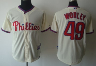 Philadelphia Phillies #49 worley light yellow Jerseyss,We sell and wholesale Philadelphia Phillies #49 worley light yellow Jerseyss on line form chian!