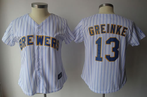 Womens Brewers #13 Greinke white blue strip Jerseys,We sell and wholesale Womens Brewers #13 Greinke white blue strip Jerseys on line form chian!