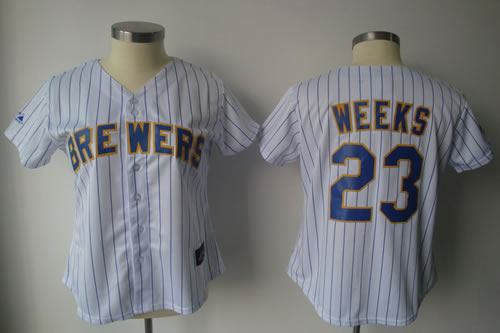 Womens Brewers #23 Weeks White Strip Jerseys,We sell and wholesale Womens Brewers #23 Weeks White Strip Jerseys on line form chian!