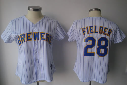 Womens Brewers #28 Fielder White Strip Jerseys,We sell and wholesale Womens Brewers #28 Fielder White Strip Jerseys on line form chian!