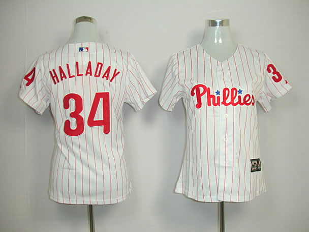 Womens Phillies #34 Halladay white red strip Jerseys,We sell and wholesale Womens Phillies #34 Halladay white red strip Jerseys on line form chian!