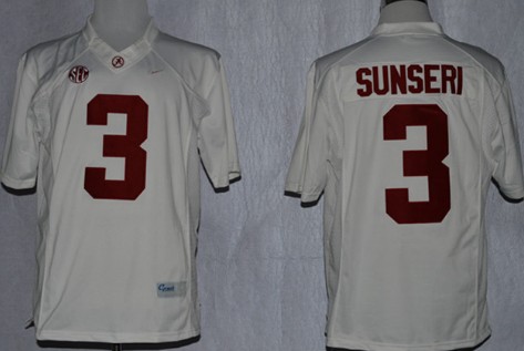 Alabama Crimson Tide #3 Vinnie Sunseri White Jerseys,We sell and wholesale Alabama Crimson Tide #3 Vinnie Sunseri White Jerseys on line form chian!
