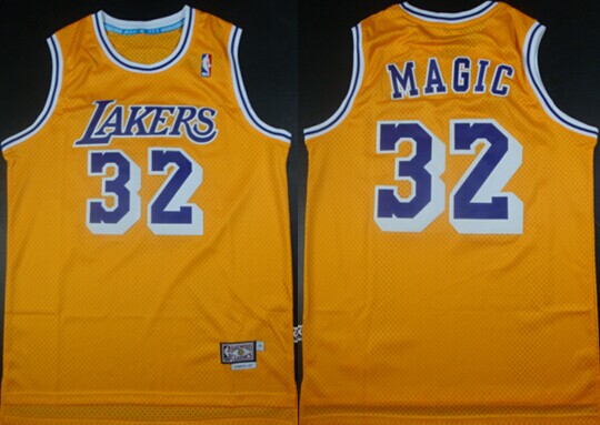 Los Angeles Lakers #32 Magic Nickname Yellow Swingman Throwback Jerseys,We sell and wholesale Los Angeles Lakers #32 Magic Nickname Yellow Swingman Throwback Jerseys on line form chian!
