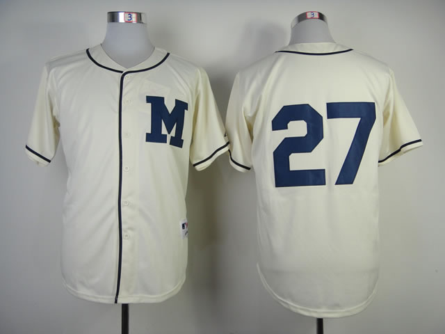 Milwaukee Brewers #27 Carlos Gomez Cream 1913 Throwback Jerseys,We sell and wholesale Milwaukee Brewers #27 Carlos Gomez Cream 1913 Throwback Jerseys on line form chian!