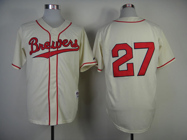 Milwaukee Brewers #27 Carlos Gomez Cream 1948 Throwback Jerseys,We sell and wholesale Milwaukee Brewers #27 Carlos Gomez Cream 1948 Throwback Jerseys on line form chian!