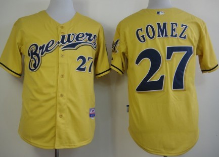 Milwaukee Brewers #27 Carlos Gomez Yellow Jerseys,We sell and wholesale Milwaukee Brewers #27 Carlos Gomez Yellow Jerseys on line form chian!