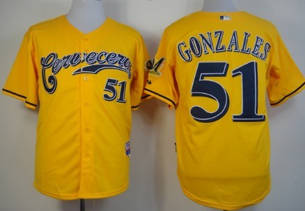 Milwaukee Brewers #51 Michael Gonzalez Yellow Jerseys,We sell and wholesale Milwaukee Brewers #51 Michael Gonzalez Yellow Jerseys on line form chian!