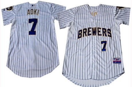 Milwaukee Brewers #7 Norichika Aoki White Pinstripe Jerseys,We sell and wholesale Milwaukee Brewers #7 Norichika Aoki White Pinstripe Jerseys on line form chian!