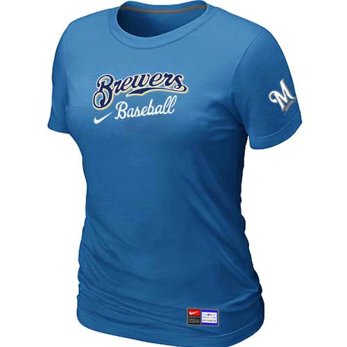 Milwaukee Brewers Nike Women's L.blue Short Sleeve Practice T-Shirt,We sell and wholesale Milwaukee Brewers Nike Women's L.blue Short Sleeve Practice T-Shirt on line form chian!