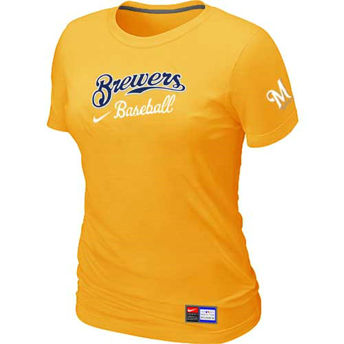 Milwaukee Brewers Nike Women's Yellow Short Sleeve Practice T-Shirt,We sell and wholesale Milwaukee Brewers Nike Women's Yellow Short Sleeve Practice T-Shirt on line form chian!