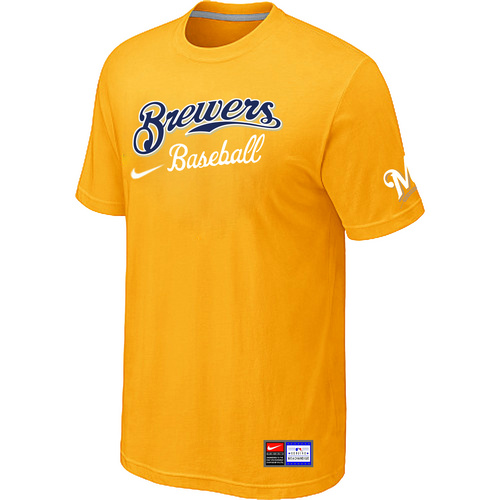 Milwaukee Brewers Yellow Nike Short Sleeve Practice T-Shirt,We sell and wholesale Milwaukee Brewers Yellow Nike Short Sleeve Practice T-Shirt on line form chian!