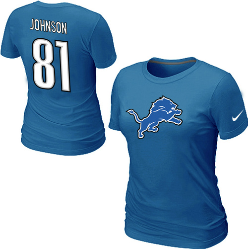 Nike Detroit Lions 81 Calvin Johnson Name & Number Women's T-Shirt Blue,We sell and wholesale Nike Detroit Lions 81 Calvin Johnson Name & Number Women's T-Shirt Blue on line form chian!