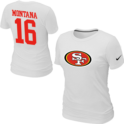 Nike San Francisco 49ers 16 Montana Name & Number Women's T-Shirt White,We sell and wholesale Nike San Francisco 49ers 16 Montana Name & Number Women's T-Shirt White on line form chian!