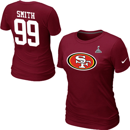 Nike San Francisco 49ers 99 SMITH Name & Number Super Bowl XLVII Women's T-Shirt Red,We sell and wholesale Nike San Francisco 49ers 99 SMITH Name & Number Super Bowl XLVII Women's T-Shirt Red on line form chian!