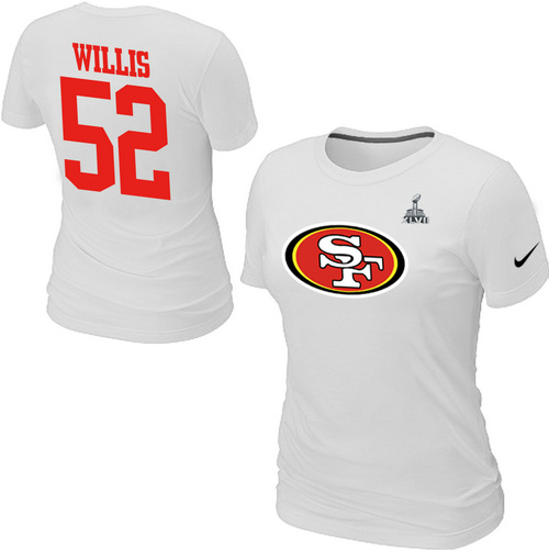 Nike San Francisco 49ers Patrick Willis Name & Number Super Bowl XLVII Women's T-Shirt White,We sell and wholesale Nike San Francisco 49ers Patrick Willis Name & Number Super Bowl XLVII Women's T-Shirt White on line form chian!