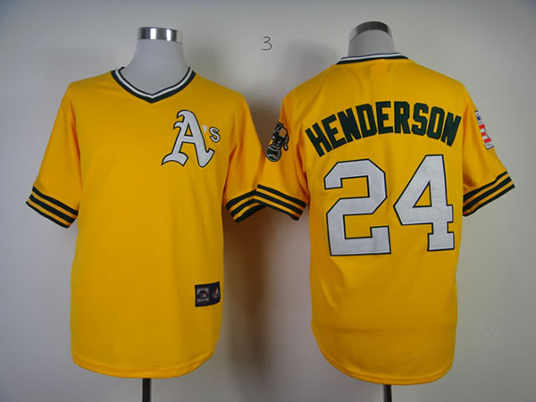 Oakland Athletics #24 Rickey Henderson 1972 Yellow Throwback Jerseys,We sell and wholesale Oakland Athletics #24 Rickey Henderson 1972 Yellow Throwback Jerseys on line form chian!