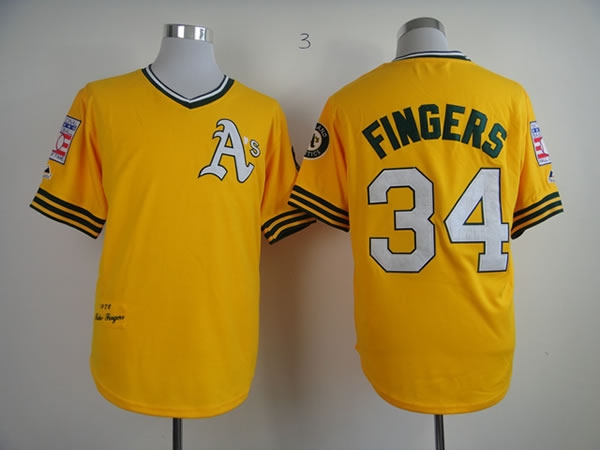 Oakland Athletics #34 Rollie Fingers 1972 Yellow Throwback Jerseys,We sell and wholesale Oakland Athletics #34 Rollie Fingers 1972 Yellow Throwback Jerseys on line form chian!