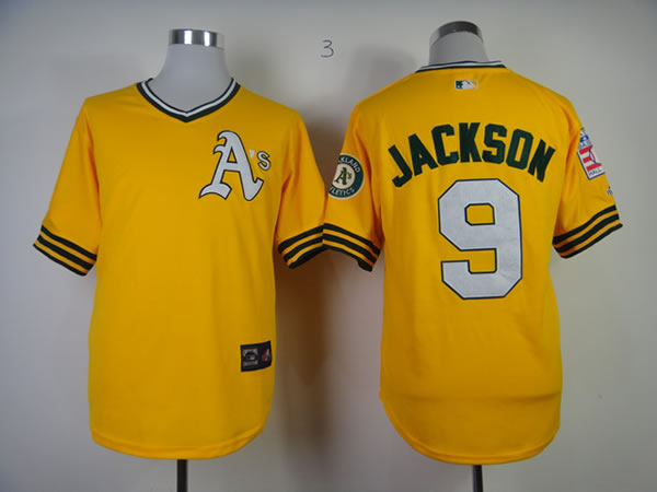 Oakland Athletics #9 Reggie Jackson 1968 Yellow Throwback Jerseys,We sell and wholesale Oakland Athletics #9 Reggie Jackson 1968 Yellow Throwback Jerseys on line form chian!