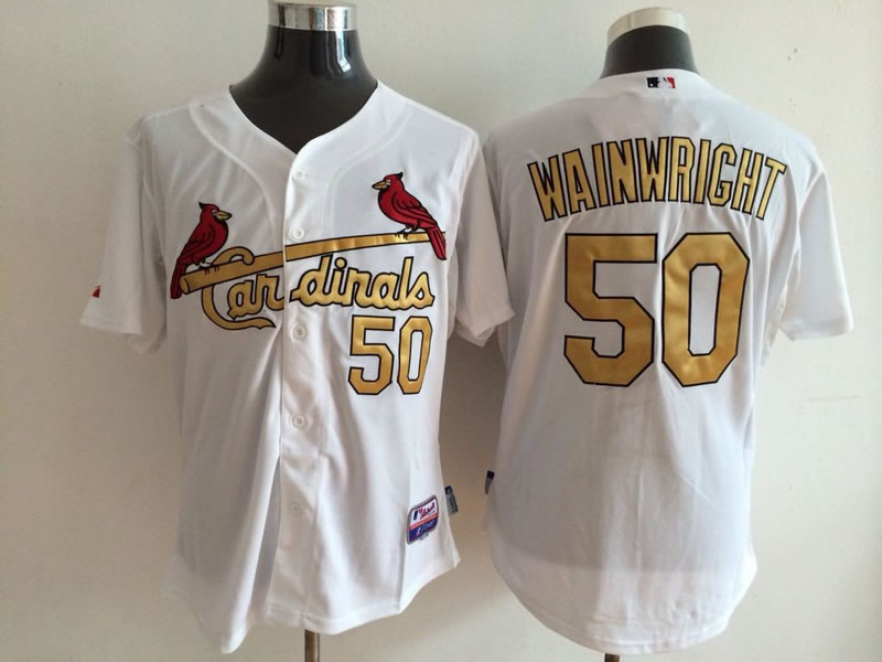 St. Louis Cardinals #50 Adam Wainwright White With Golden Jerseys,We sell and wholesale St. Louis Cardinals #50 Adam Wainwright White With Golden Jerseys on line form chian!
