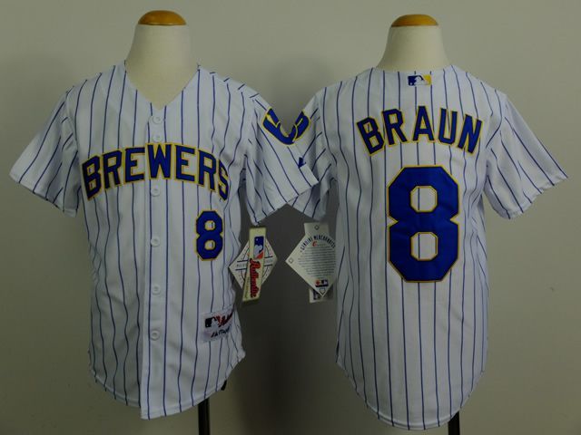 Youth Milwaukee Brewers #8 Ryan Braun White Pinstripe Jerseys,We sell and wholesale Youth Milwaukee Brewers #8 Ryan Braun White Pinstripe Jerseys on line form chian!
