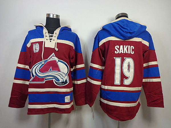 Colorado Avalanche #19 Joe Sakic Red With Blue Hoodie,We sell and wholesale Colorado Avalanche #19 Joe Sakic Red With Blue Hoodie on line form chian!