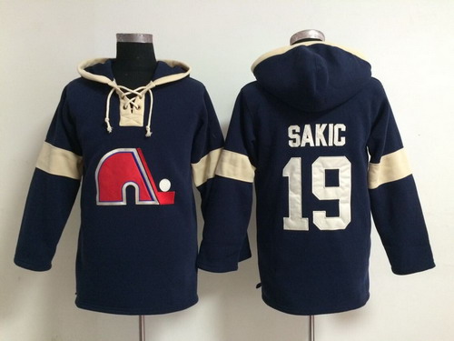 Quebec Nordiques #19 Joe Sakic Navy Blue Hoody,We sell and wholesale Quebec Nordiques #19 Joe Sakic Navy Blue Hoody on line form chian!