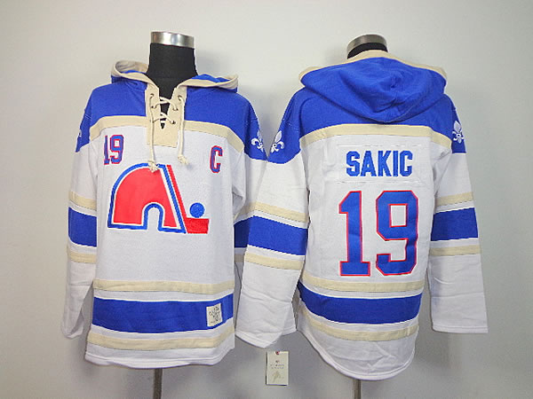 Quebec Nordiques #19 Joe Sakic White With Navy Blue Hoodie,We sell and wholesale Quebec Nordiques #19 Joe Sakic White With Navy Blue Hoodie on line form chian!