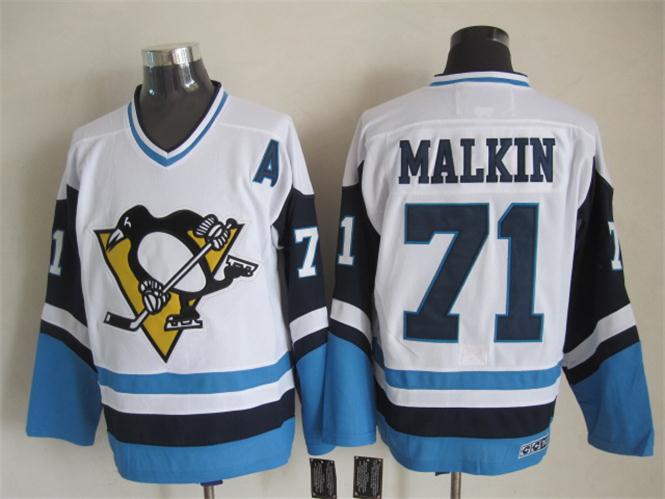 Pittsburgh Penguins #71 Evgeni Malkin White With Blue Throwback CCM Jerseys,We sell and wholesale Pittsburgh Penguins #71 Evgeni Malkin White With Blue Throwback CCM Jerseys on line form chian!