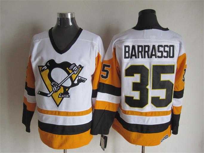 Pittsburgh Penguins #35 Tom Barrasso CCM Throwback White-Yellow Jerseys,We sell and wholesale Pittsburgh Penguins #35 Tom Barrasso CCM Throwback White-Yellow Jerseys on line form chian!