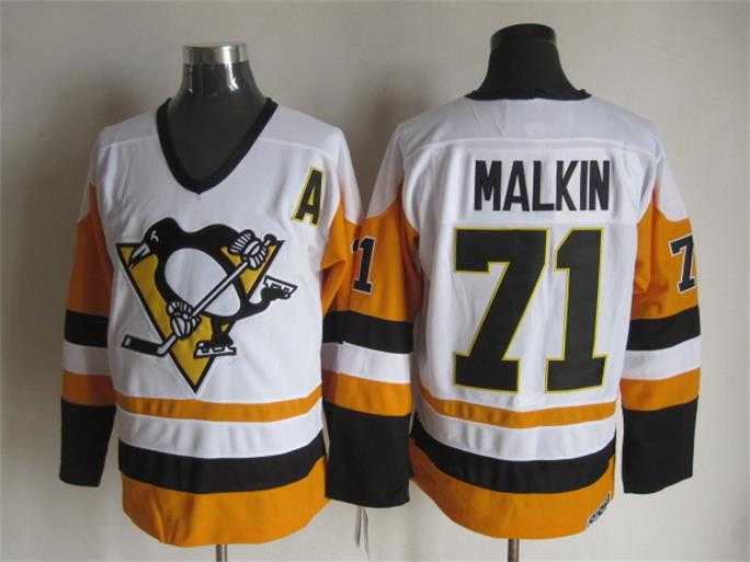 Pittsburgh Penguins #71 Evgeni Malkin CCM Throwback White-Yellow Jerseys,We sell and wholesale Pittsburgh Penguins #71 Evgeni Malkin CCM Throwback White-Yellow Jerseys on line form chian!