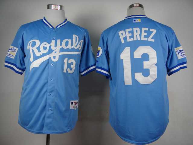 Kansas City Royals #13 Salvador Perez 1985 Throwback Light Blue Cool Base Jerseys,We sell and wholesale Kansas City Royals #13 Salvador Perez 1985 Throwback Light Blue Cool Base Jerseys on line form chian!