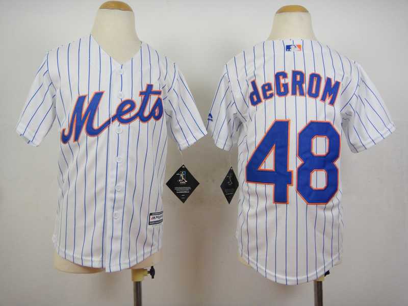 Youth New York Mets #48 Jacob Degrom 2015 White Pinstripe Jerseys,We sell and wholesale Youth New York Mets #48 Jacob Degrom 2015 White Pinstripe Jerseys on line form chian!