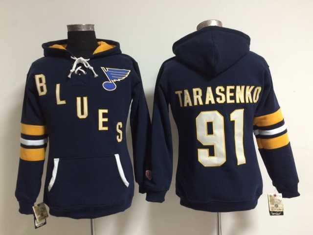 Womens St. Louis Blues #91 Vladimir Tarasenko Dark Blue Stitched Hoodie,We sell and wholesale Womens St. Louis Blues #91 Vladimir Tarasenko Dark Blue Stitched Hoodie on line form chian!