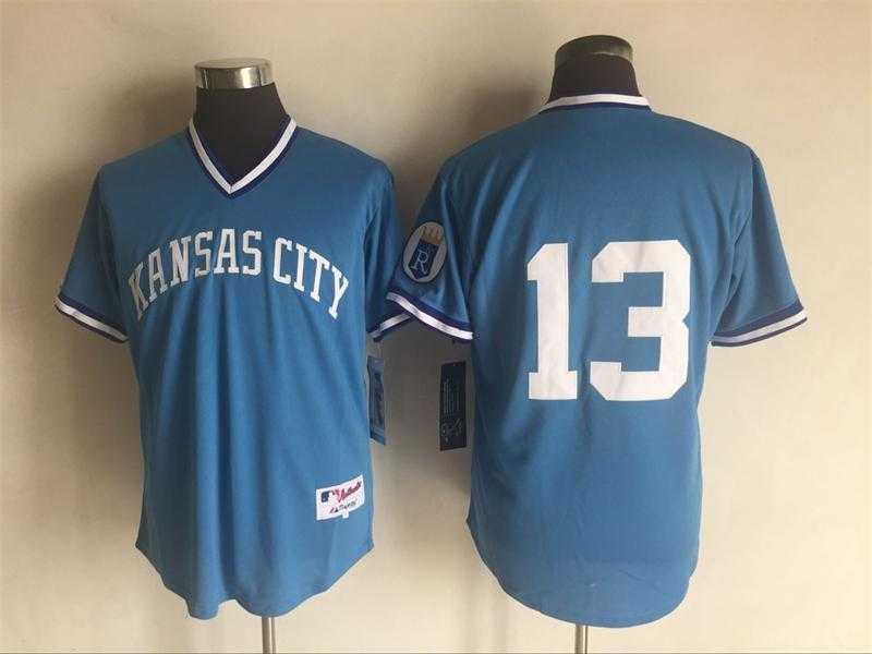 Kansas City Royals #13 Salvador Perez (No Name) Mitchell And Ness Blue Stitched Pullover Jersey,We sell and wholesale Kansas City Royals #13 Salvador Perez (No Name) Mitchell And Ness Blue Stitched Pullover Jersey on line form chian!