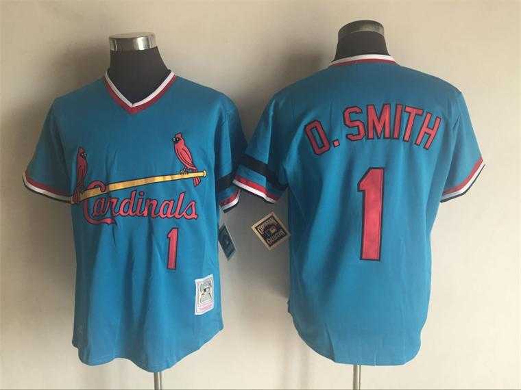St. Louis Cardinals #1 Ozzie Smith Mitchell And Ness Blue Stitched Pullover MLB Jersey,We sell and wholesale St. Louis Cardinals #1 Ozzie Smith Mitchell And Ness Blue Stitched Pullover MLB Jersey on line form chian!