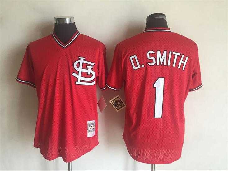 St. Louis Cardinals #1 Ozzie Smith Mitchell And Ness Red Stitched Pullover MLB Jersey,We sell and wholesale St. Louis Cardinals #1 Ozzie Smith Mitchell And Ness Red Stitched Pullover MLB Jersey on line form chian!