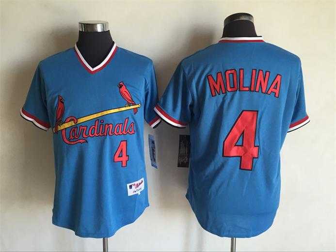 St. Louis Cardinals #4 Yadier Molina Mitchell And Ness Blue Stitched Pullover MLB Jersey,We sell and wholesale St. Louis Cardinals #4 Yadier Molina Mitchell And Ness Blue Stitched Pullover MLB Jersey on line form chian!