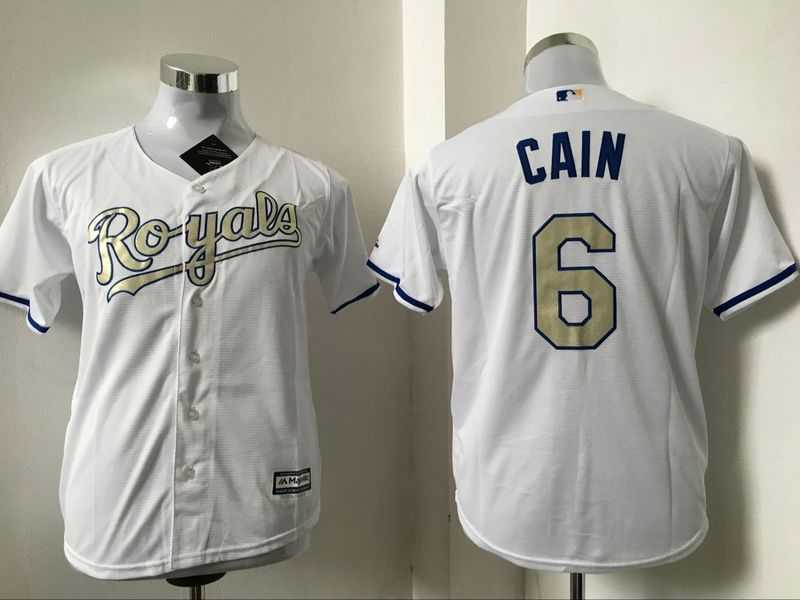 Youth Kansas City Royals #6 Lorenzo Cain White-Gold New Cool Base Stitched Baseball Jersey,We sell and wholesale Youth Kansas City Royals #6 Lorenzo Cain White-Gold New Cool Base Stitched Baseball Jersey on line form chian!