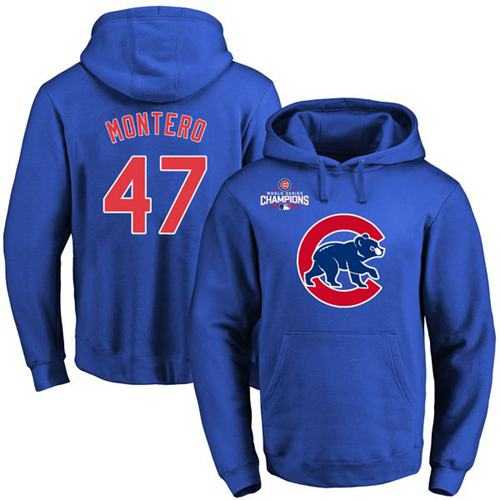Glued Chicago Cubs #47 Miguel Montero Blue 2016 World Series Champions Primary Logo Pullover MLB Hoodie,We sell and wholesale Glued Chicago Cubs #47 Miguel Montero Blue 2016 World Series Champions Primary Logo Pullover MLB Hoodie on line form chian!
