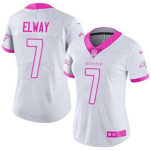 Glued Women Nike Denver Broncos #7 John Elway White Pink Rush Limited Jersey,We sell and wholesale Glued Women Nike Denver Broncos #7 John Elway White Pink Rush Limited Jersey on line form chian!
