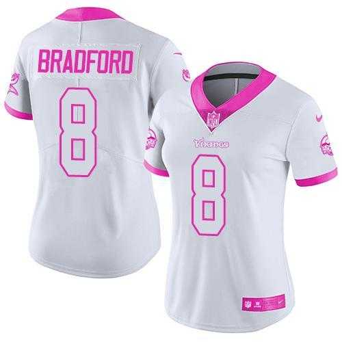 Glued Women Nike Minnesota Vikings #8 Sam Bradford White Pink Rush Limited Jersey,We sell and wholesale Glued Women Nike Minnesota Vikings #8 Sam Bradford White Pink Rush Limited Jersey on line form chian!
