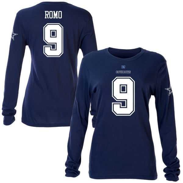 WOMEN DALLAS COWBOYS #9 TONY ROMO NAVY BLUE NAME & NUMBER SLIM FIT LONG SLEEVE T-SHIRT,We sell and wholesale WOMEN DALLAS COWBOYS #9 TONY ROMO NAVY BLUE NAME & NUMBER SLIM FIT LONG SLEEVE T-SHIRT on line form chian!