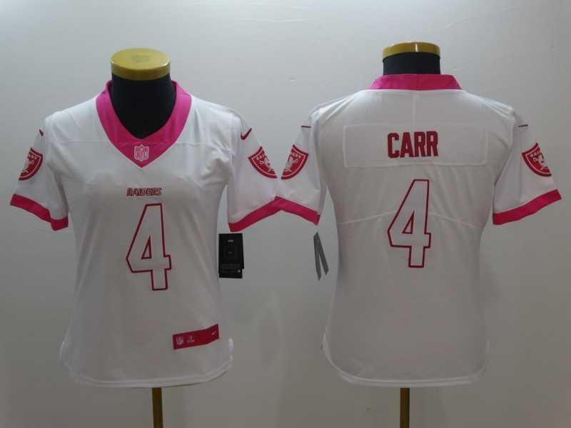 Women Limited Nike Oakland Raiders #4 Derek Carr White Pink Stitched Rush Jersey,We sell and wholesale Women Limited Nike Oakland Raiders #4 Derek Carr White Pink Stitched Rush Jersey on line form chian!